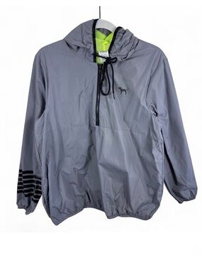 Victoria's Secret PINK Gray Half Zip Hooded Windbreaker Jacket Neon Mesh XS/S‎
